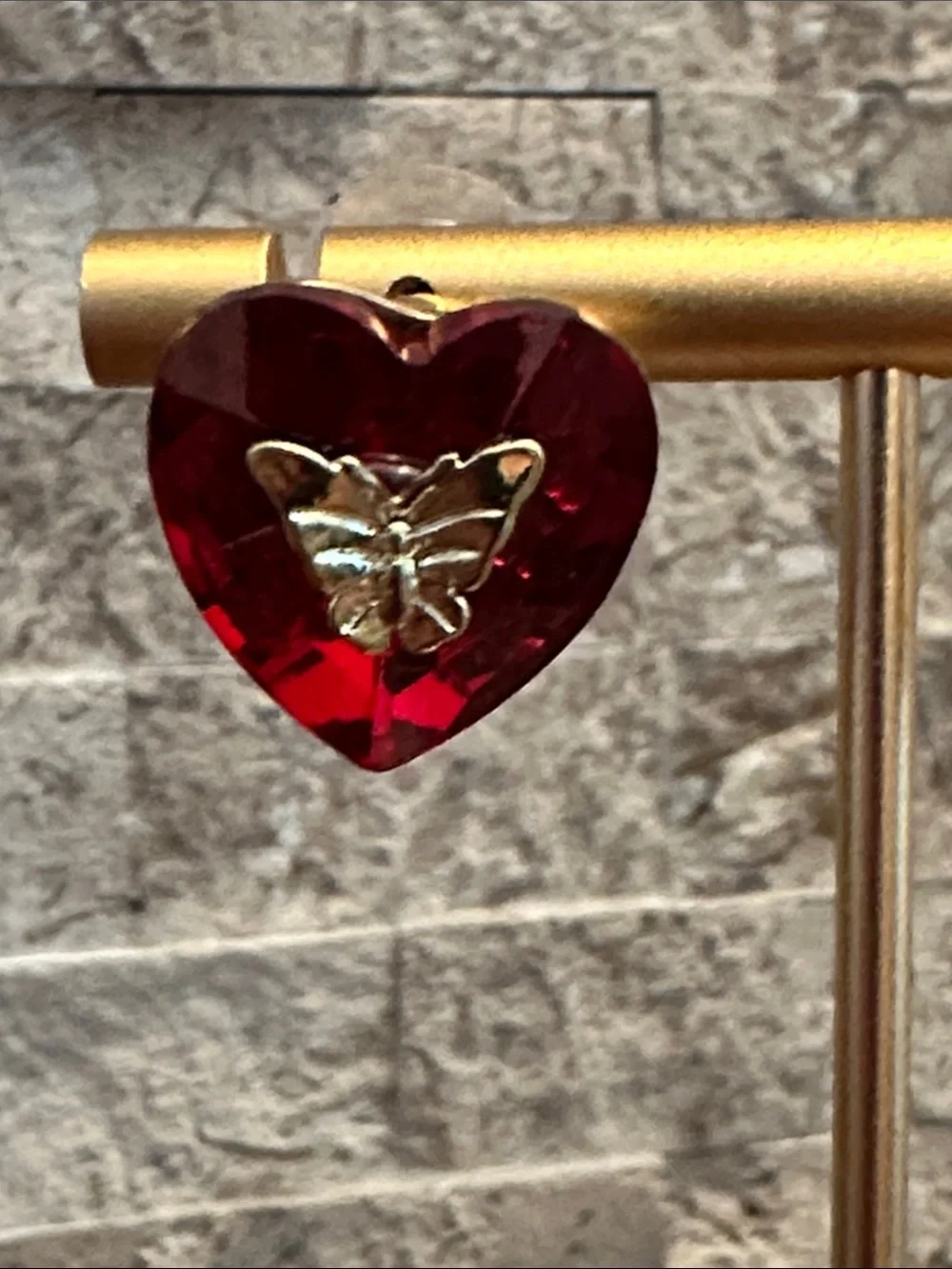 Red Heart Crystal Earrings with Gold Accent